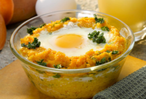 Picture of Eggs over Kale and Sweet Potato Grits